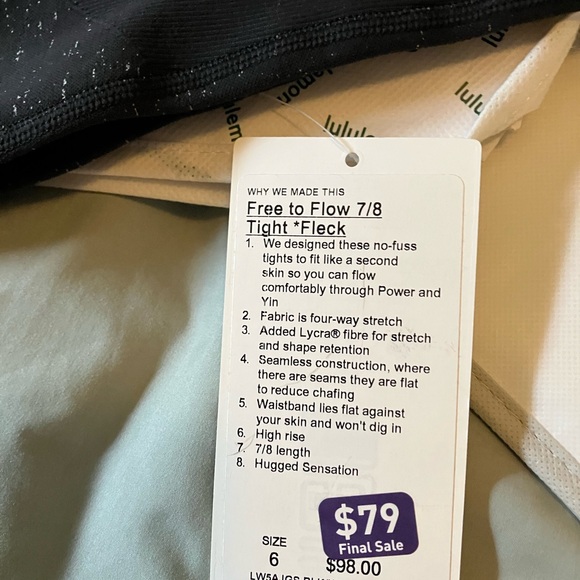 NWT Lululemon Ebb To Flow 7/8 Tight *Fleck, Sz 6, Black/White - Picture 2 of 7